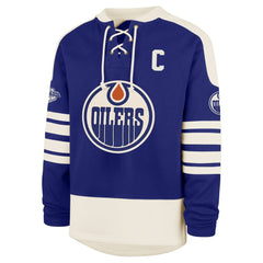 NHL Royal Connor McDavid Edmonton Oilers '47 Player Name & Number Sweep Check Eternal Lacer Sweatshirt