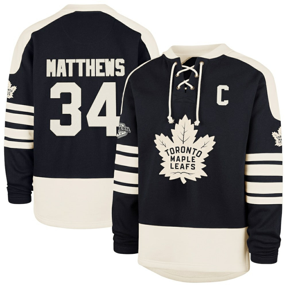 NHL Navy Auston Matthews Toronto Maple Leafs '47 Player Name & Number Sweep Check Eternal Lacer Sweatshirt
