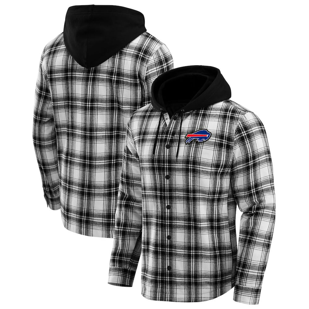 NFL x Darius Rucker Collection Plaid Flannel Quilted Full-Snap Hooded Shacket - Buffalo Bills