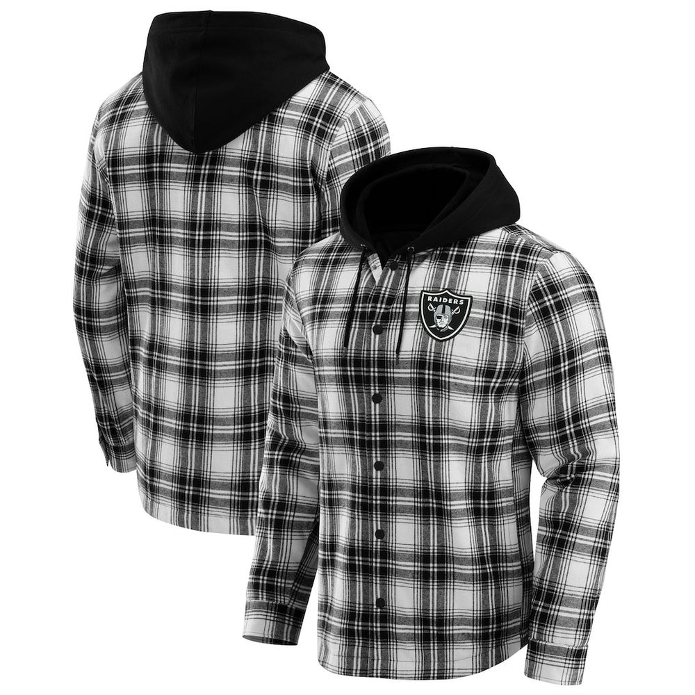 NFL x Darius Rucker Collection Plaid Flannel Quilted Full-Snap Hooded Shacket - Las Vegas Raiders
