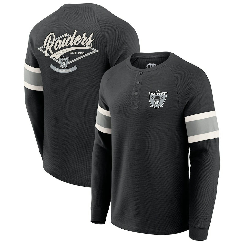 Darius Rucker Collection Waffle-Knit Raglan Long Sleeve Henley T-Shirt - Las Vegas Raiders