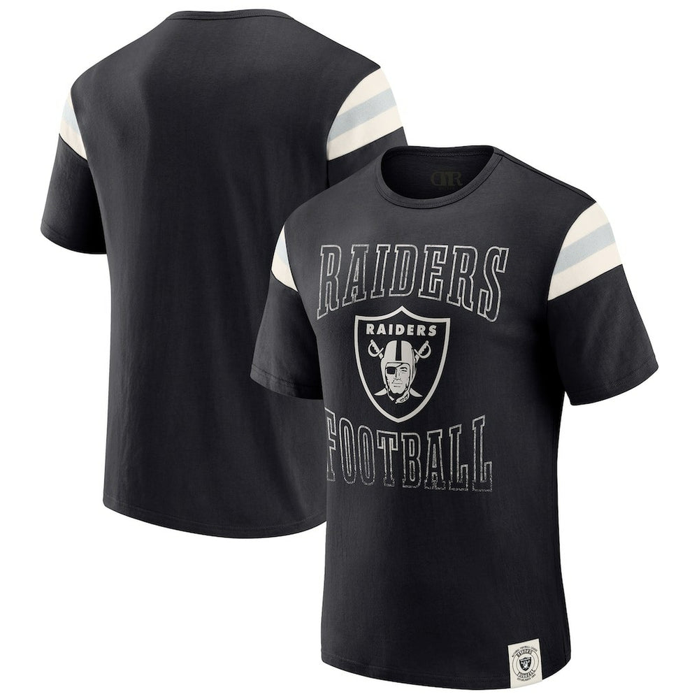 Darius Rucker Collection Football Stripe Sleeve T-Shirt - Las Vegas Raiders