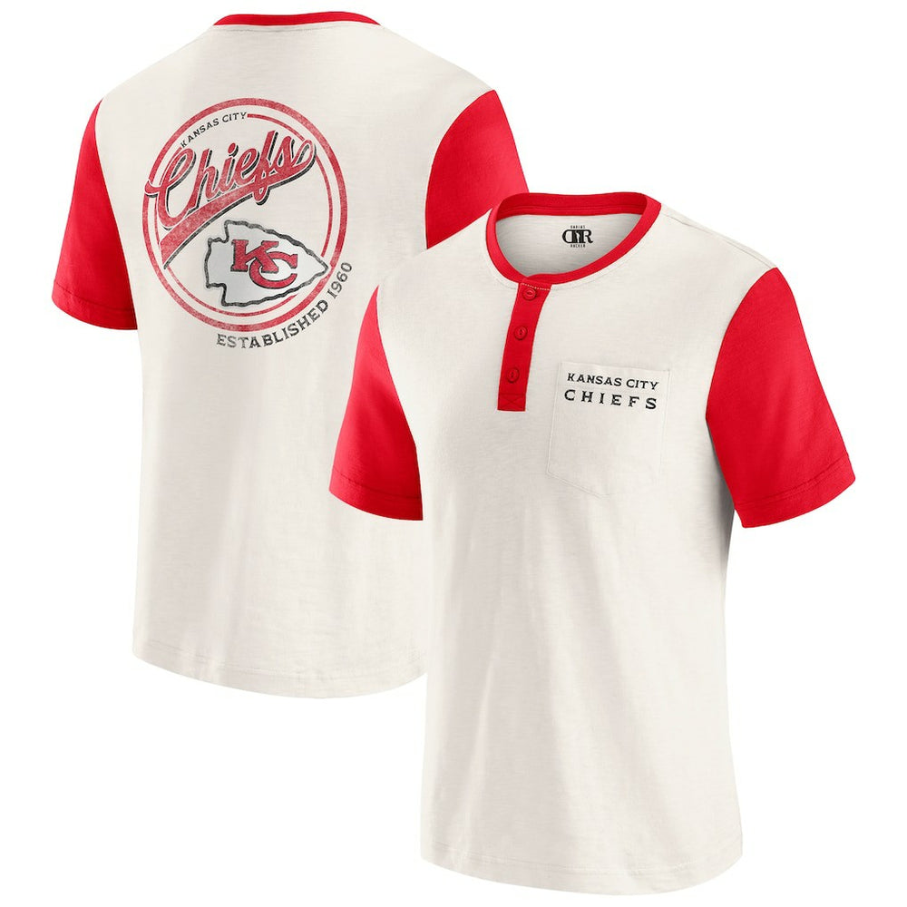 Darius Rucker Collection Henley Colorblock Slub Pocket T-Shirt - Kansas City Chiefs