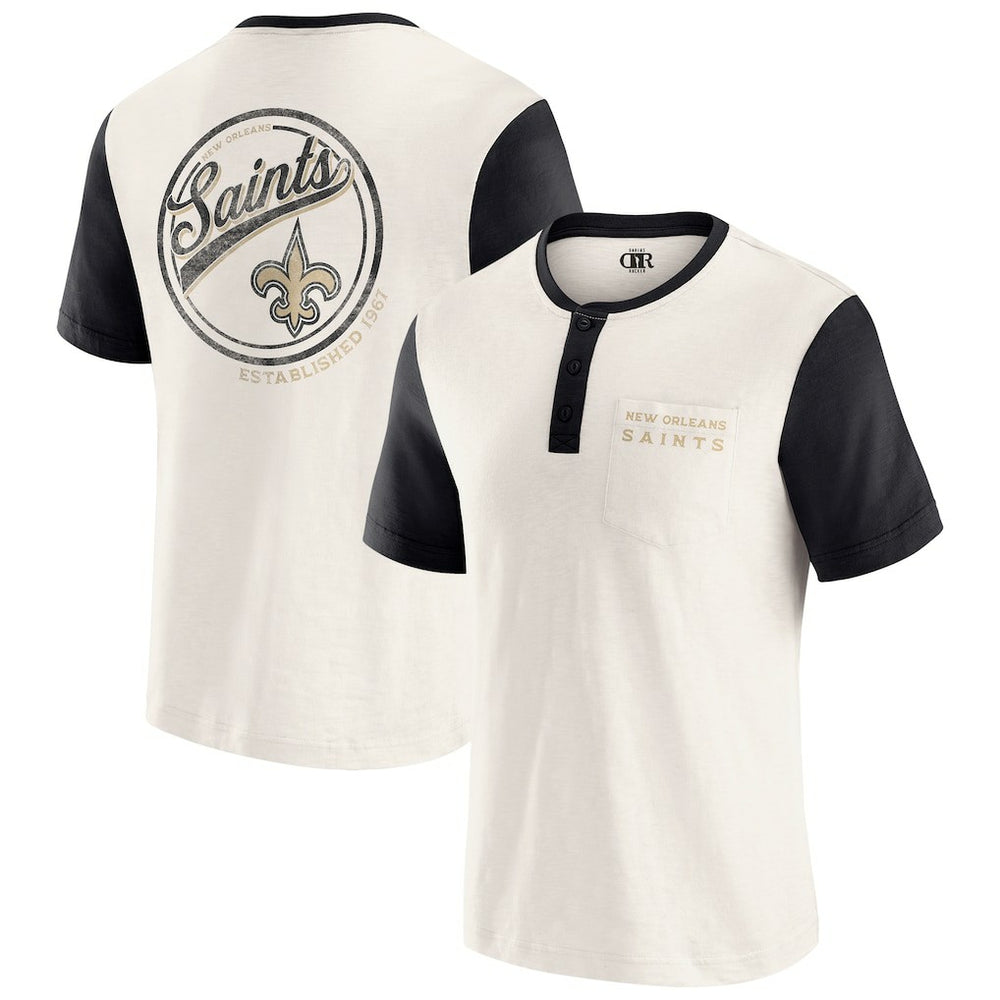 Darius Rucker Collection Henley Colorblock Slub Pocket T-Shirt - New Orleans Saints