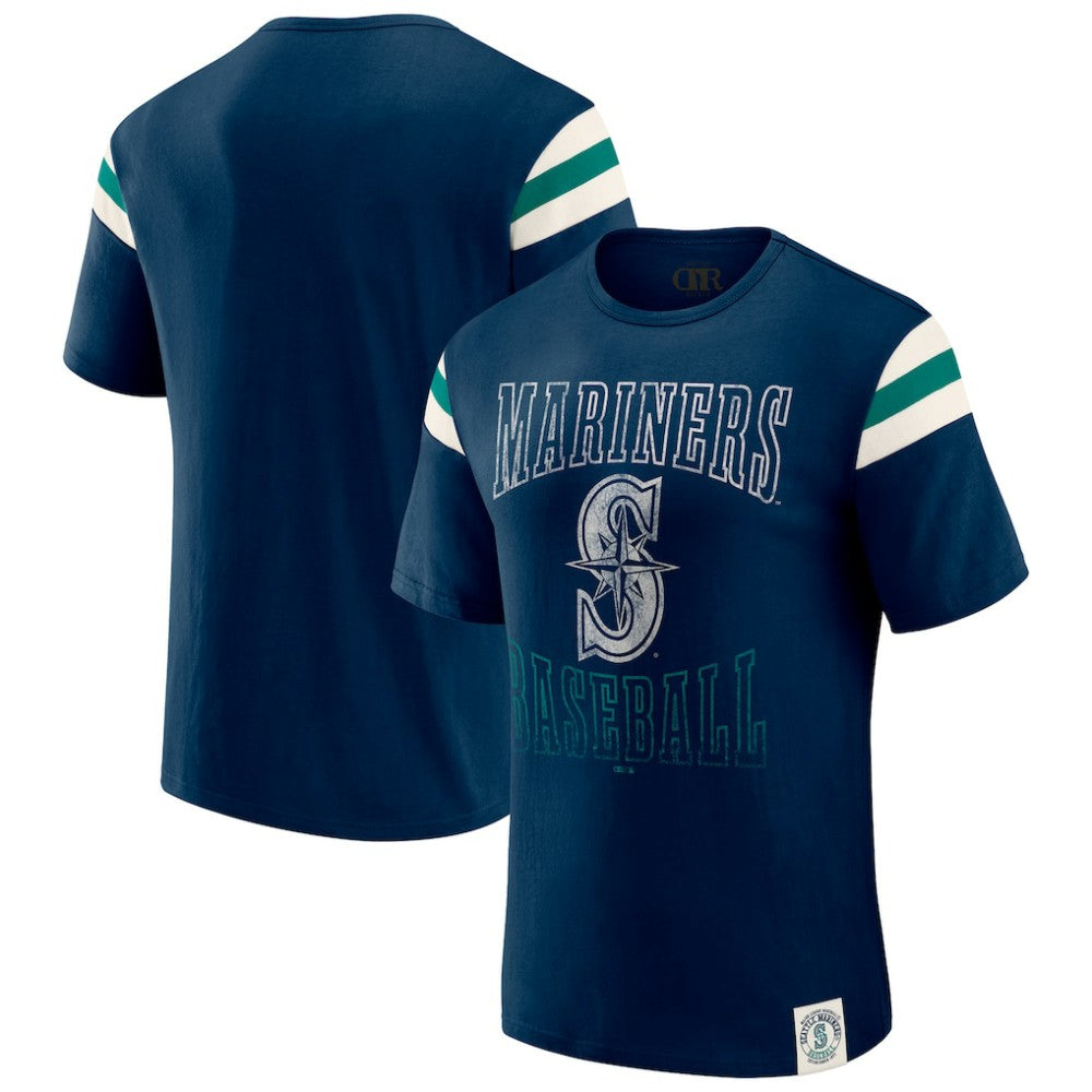 MLB Seattle Mariners Darius Rucker Collection by Fanatics Distressed Sleeve Stripe T-Shirt