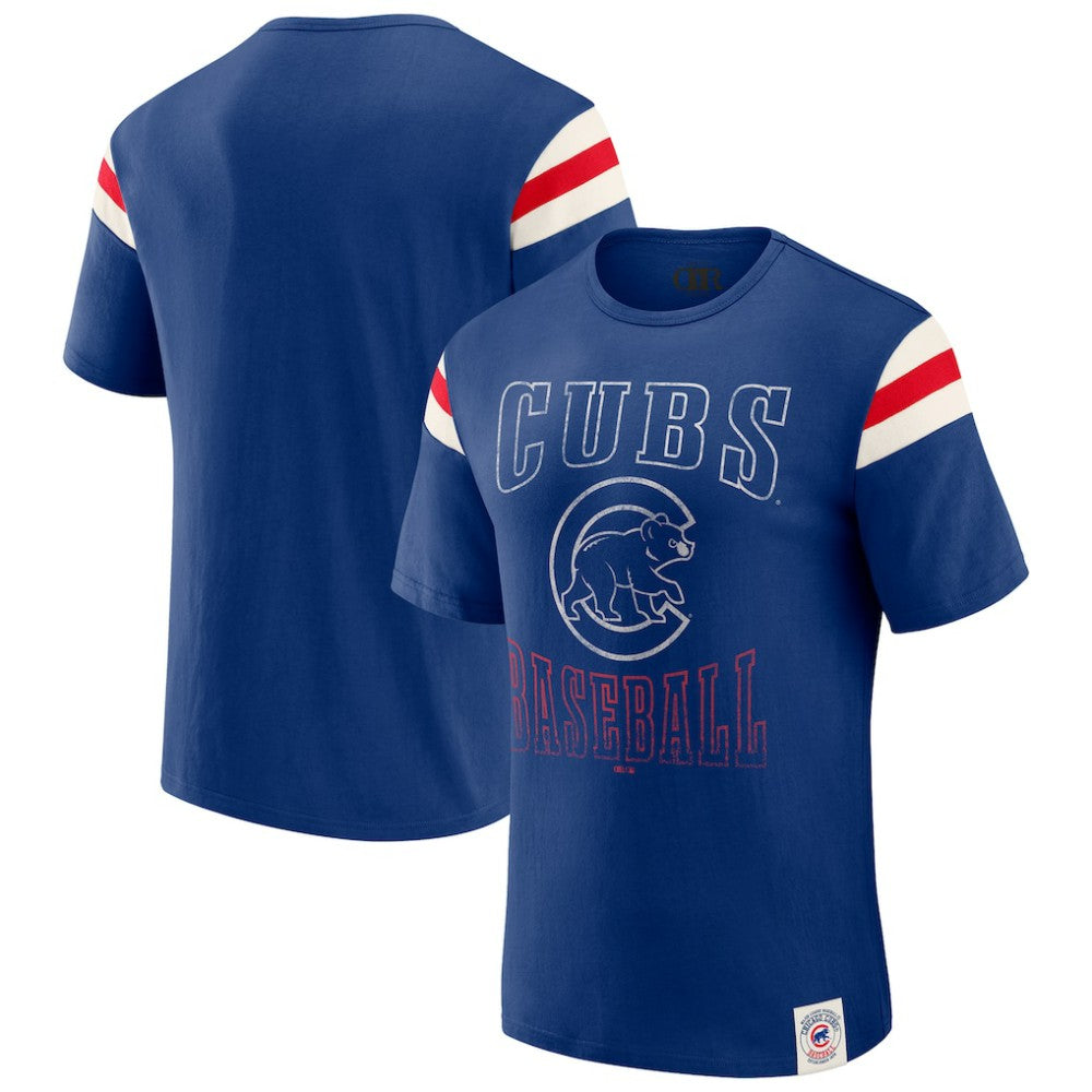 MLB Chicago Cubs Darius Rucker Collection by Fanatics Distressed Sleeve Stripe T-Shirt