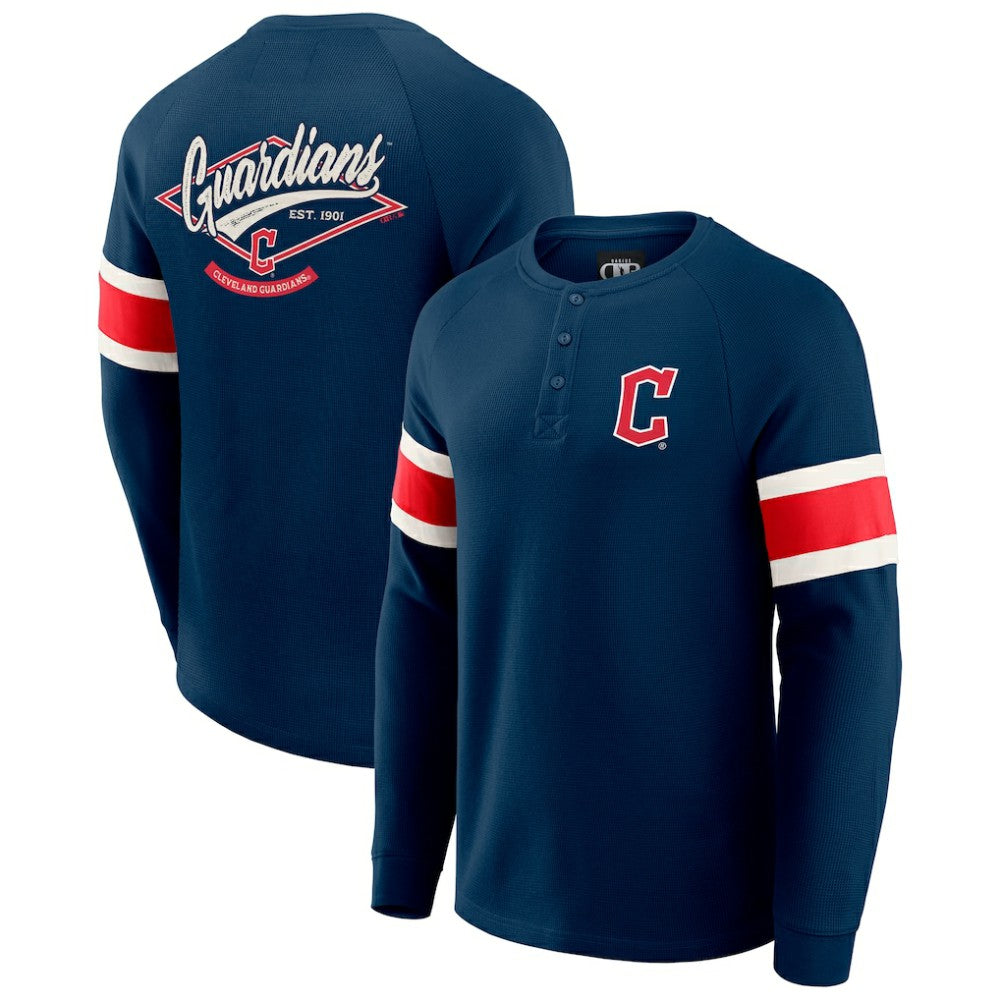 MLB Cleveland Guardians Darius Rucker Collection by Fanatics Waffle-Knit Raglan Long Sleeve Henley T-Shirt