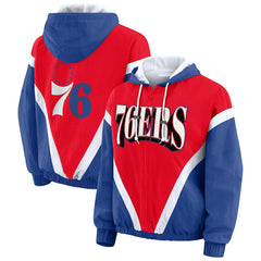 NBA Philadelphia 76ers WEAR by Erin Andrews Women's Colorblock Full-Zip Hoodie Windbreaker Jacket