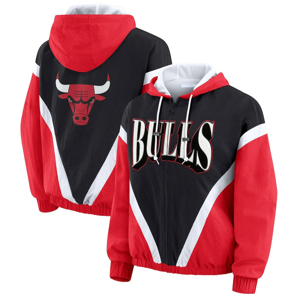 NBA Chicago Bulls WEAR by Erin Andrews Women's Colorblock Full-Zip Hoodie Windbreaker Jacket