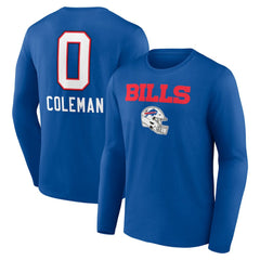 Keon Coleman Team Wordmark Name & Number Long Sleeve T-Shirt - Buffalo Bills