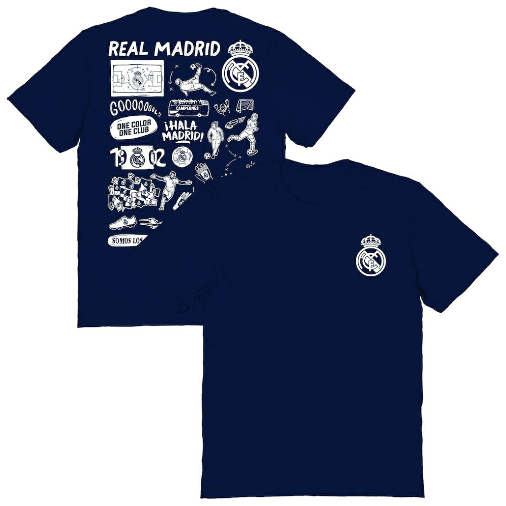 Real Madrid Vive La Fete Women's Impressions Artwork T-Shirt - Navy