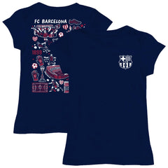 Barcelona Vive La Fete Girls Youth Color Badge Fitted T-Shirt - Navy