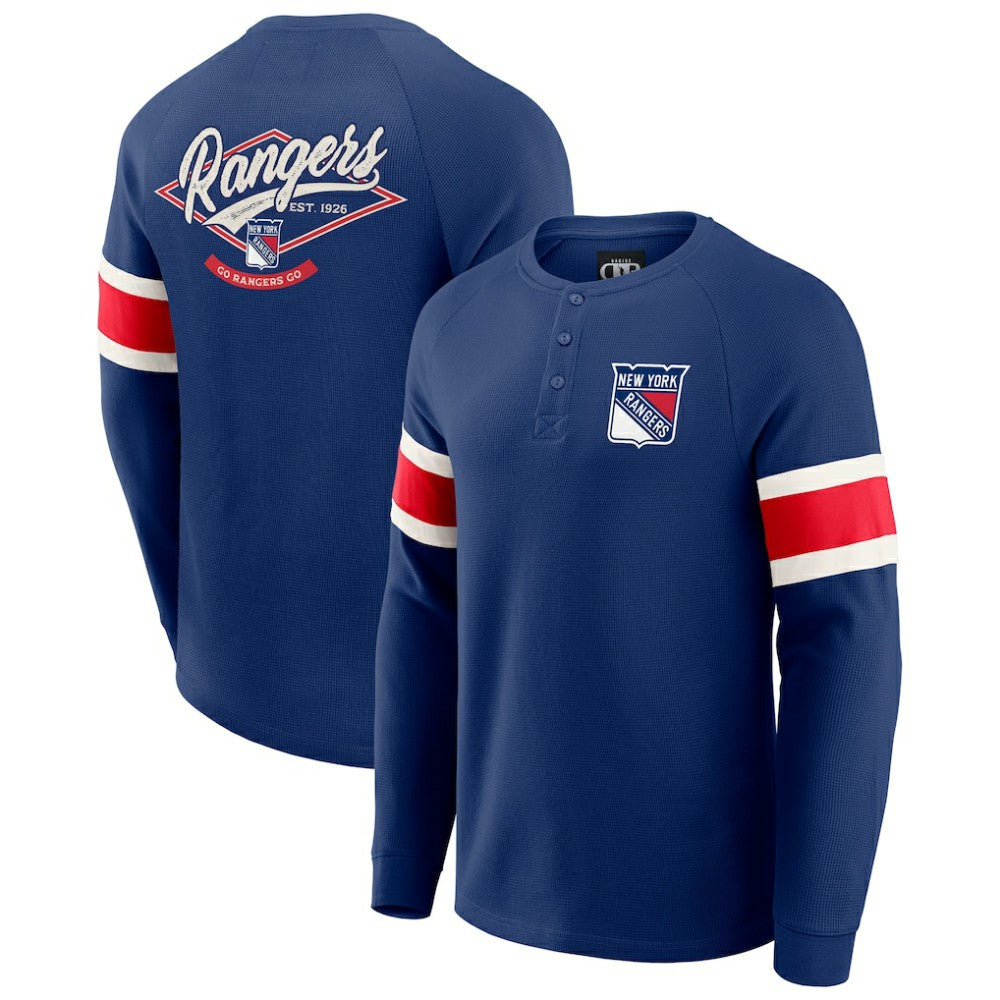 NHL Navy New York Rangers Darius Rucker Collection by Fanatics Waffle-Knit Raglan Long Sleeve Henley T-Shirt