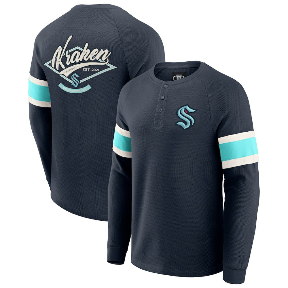 NHL Deep Sea Blue Seattle Kraken Darius Rucker Collection by Fanatics Waffle-Knit Raglan Long Sleeve Henley T-Shirt