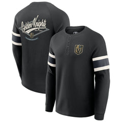NHL Black Vegas Golden Knights Darius Rucker Collection by Fanatics Waffle-Knit Raglan Long Sleeve Henley T-Shirt
