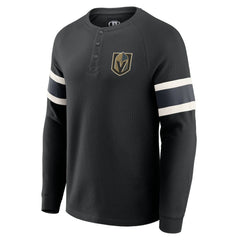 NHL Black Vegas Golden Knights Darius Rucker Collection by Fanatics Waffle-Knit Raglan Long Sleeve Henley T-Shirt