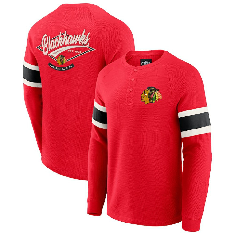 NHL Red Chicago Blackhawks Darius Rucker Collection by Fanatics Waffle-Knit Raglan Long Sleeve Henley T-Shirt