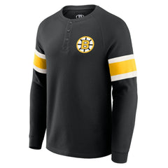 NHL Black Boston Bruins Darius Rucker Collection by Fanatics Waffle-Knit Raglan Long Sleeve Henley T-Shirt