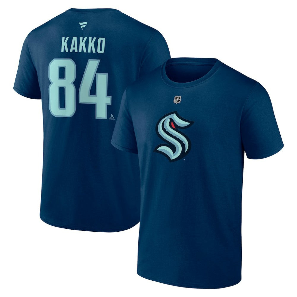 NHL Navy Kaapo Kakko Seattle Kraken Fanatics Authentic Stack Name & Number T-Shirt