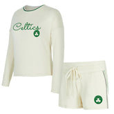 NBA Boston Celtics Concepts Sport Women's Kaki Hacci Knit Long Sleeve Top & Shorts Set