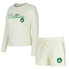 NBA Boston Celtics Concepts Sport Women's Kaki Hacci Knit Long Sleeve Top & Shorts Set