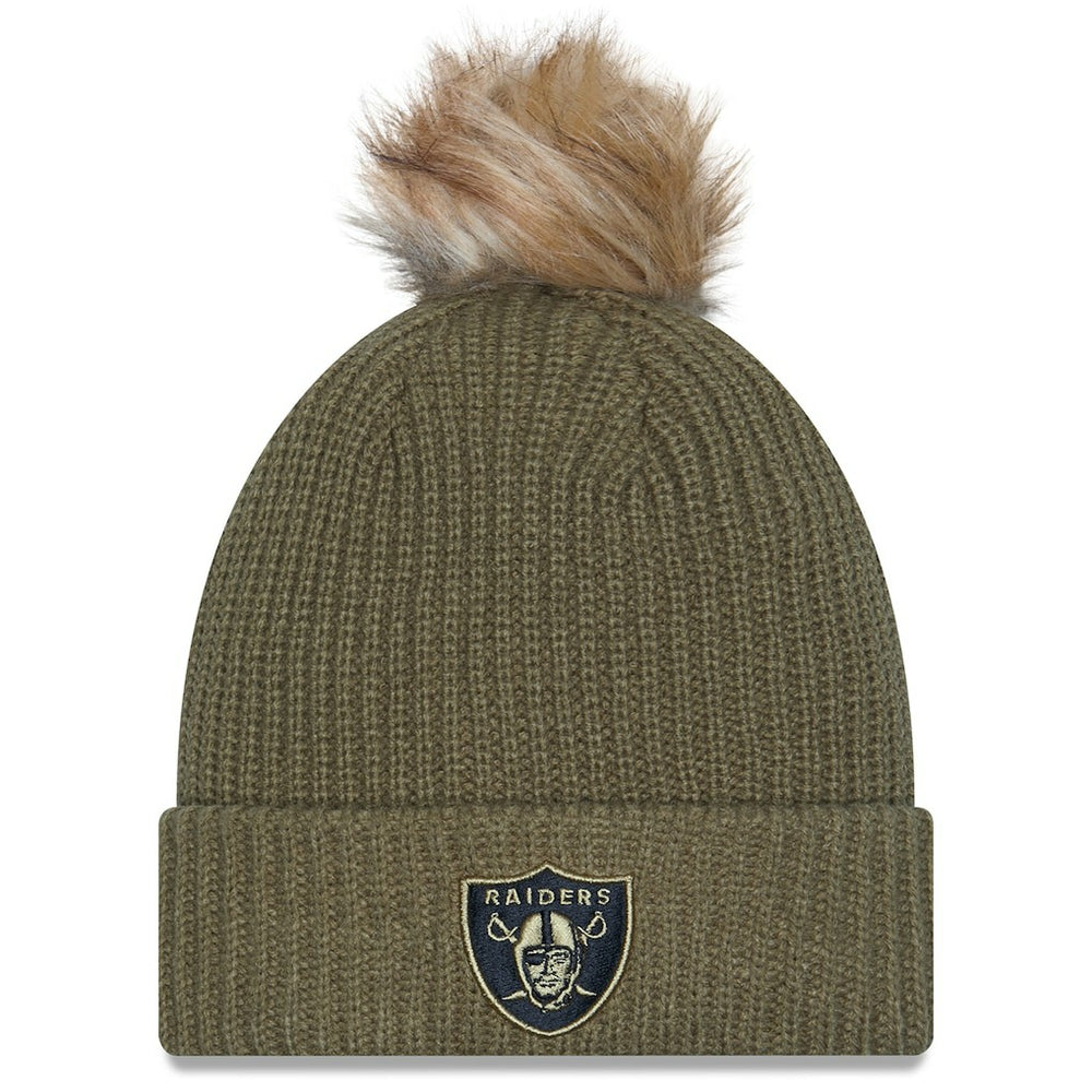 Women's 2025 Salute to Service Cuffed Knit Hat with Pom - Las Vegas Raiders