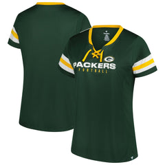 Women's Plus Size Rhinestone Redzone Athena Lace-Up Notch Neck T-Shirt - Green Bay Packers