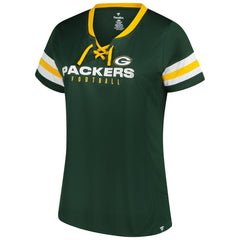 Women's Plus Size Rhinestone Redzone Athena Lace-Up Notch Neck T-Shirt - Green Bay Packers