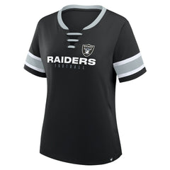 Women's Plus Size Red Zone Athena Lace-Up V-Notch Neck T-Shirt - Las Vegas Raiders