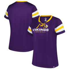Women's Plus Size Rhinestone Redzone Athena Lace-Up Notch Neck T-Shirt - Minnesota Vikings