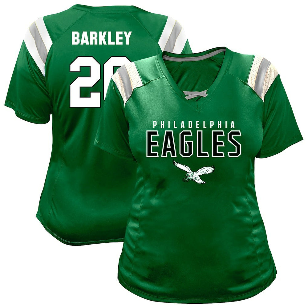 Saquon Barkley Women's Plus Size Name & Number Raglan Lace V-Neck T-Shirt - Philadelphia Eagles