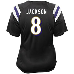 Lamar Jackson Women's Plus Size Name & Number Raglan Lace V-Neck T-Shirt - Baltimore Ravens