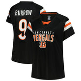 Joe Burrow Women's Plus Size Name & Number Raglan Lace V-Neck T-Shirt - Cincinnati Bengals