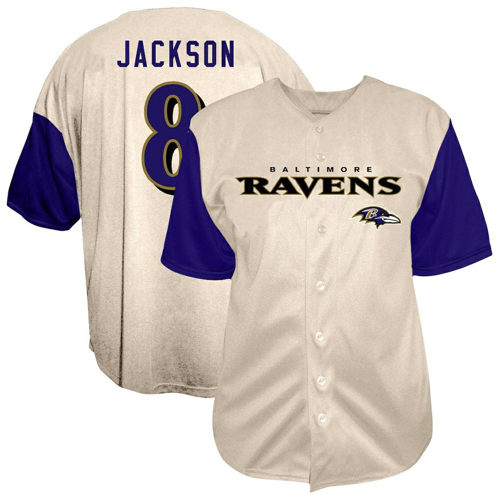 Lamar Jackson Big & Tall Baseball Button-Up Shirt - Baltimore Ravens