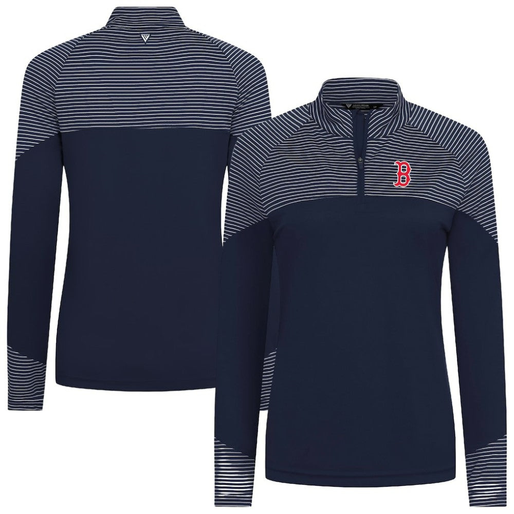 MLB Boston Red Sox Levelwear Women's Classic Stripes Insignia 2.0 Raglan Quarter-Zip Top