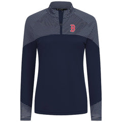 MLB Boston Red Sox Levelwear Women's Classic Stripes Insignia 2.0 Raglan Quarter-Zip Top