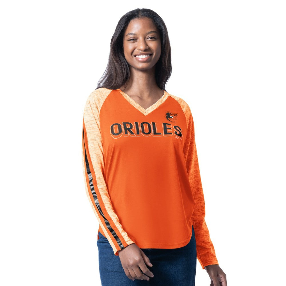 MLB Baltimore Orioles G-III 4Her by Carl Banks Women's Top Dog Raglan Long Sleeve V-Neck T-Shirt