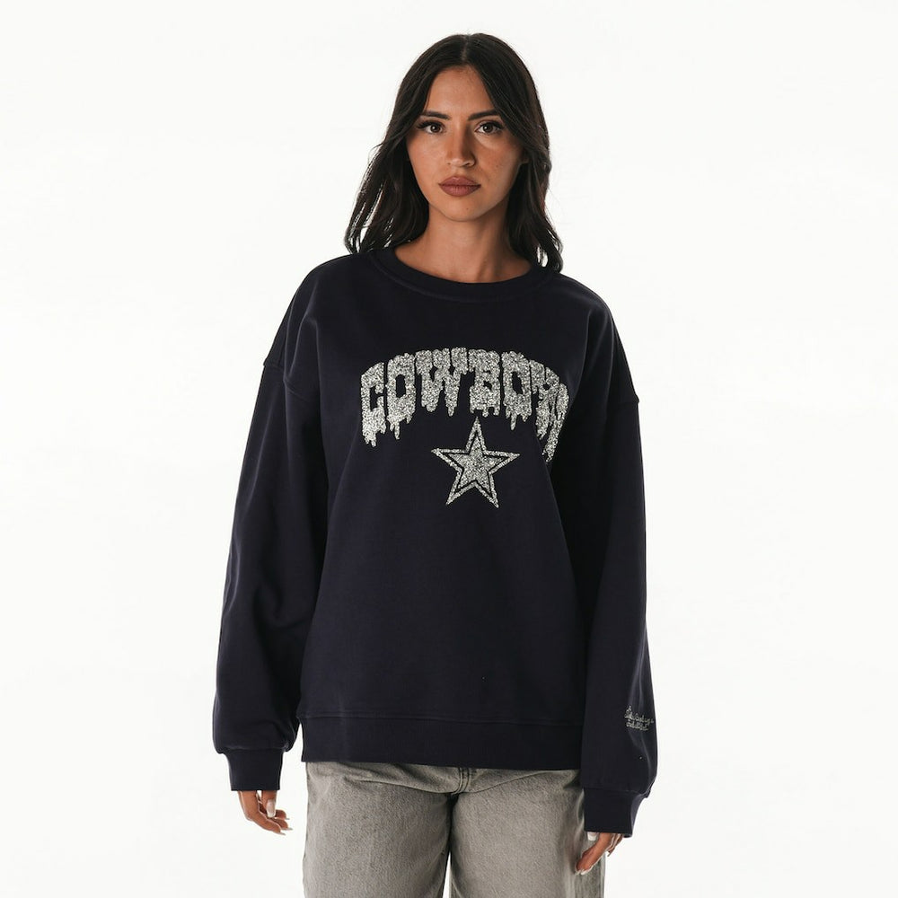 The Wild Collective Women's Rock Crystal Oversized Crewneck Sweatshirt - Dallas Cowboys