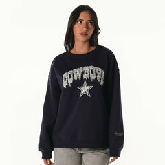 The Wild Collective Women's Rock Crystal Oversized Crewneck Sweatshirt - Dallas Cowboys