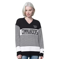 Starter Women's No Huddle Striped V-Neck Sweater - Washington Commanders