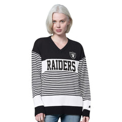 Starter Women's No Huddle Striped V-Neck Sweater - Las Vegas Raiders