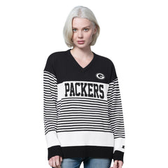 Starter Women's No Huddle Striped V-Neck Sweater - Green Bay Packers