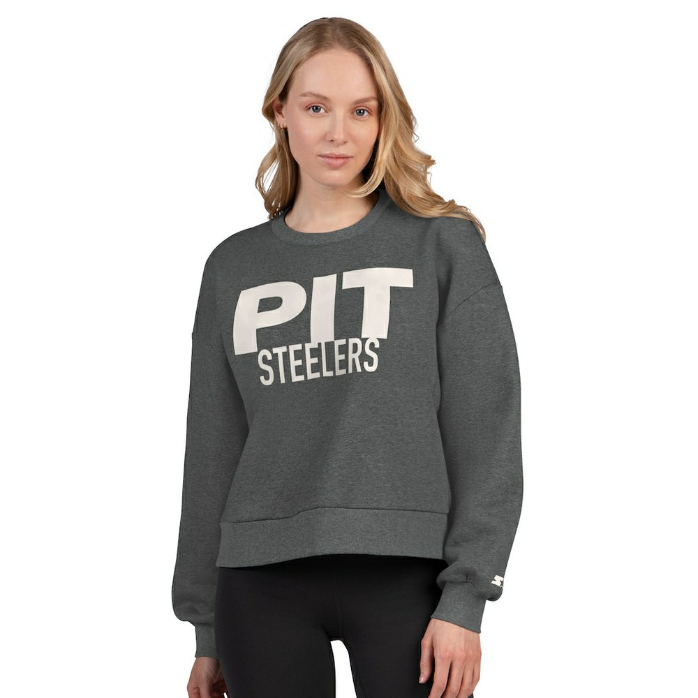 Starter Women's Show Up Cropped Fleece Pullover Sweatshirt - Pittsburgh Steelers