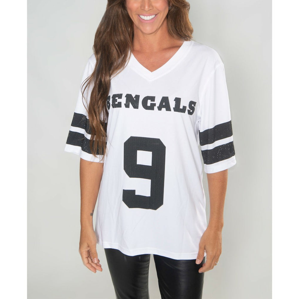 Joe Burrow Cuce Women's Crystal V-Neck Tunic - Cincinnati Bengals