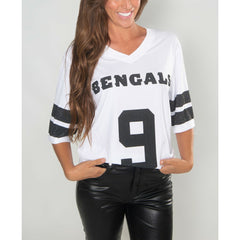 Joe Burrow Cuce Women's Crystal V-Neck Tunic - Cincinnati Bengals