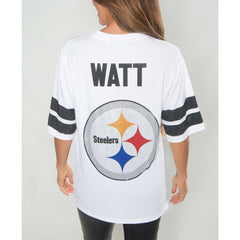 T.J. Watt Cuce Women's Crystal V-Neck Tunic - Pittsburgh Steelers