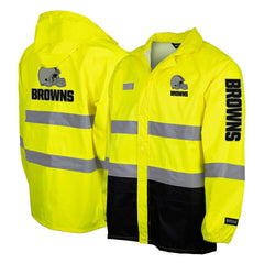 Hi-Vis Safety Waterproof Rainshell Full-Zip Hooded Jacket - Cleveland Browns