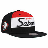 NHL Black Buffalo Sabres Mitchell & Ness Retro Script Colorblock Snapback Hat