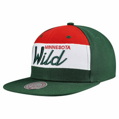 NHL Green Minnesota Wild Mitchell & Ness Retro Script Colorblock Snapback Hat