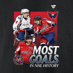 NHL Black Alexander Ovechkin Washington Capitals Fanatics Most Goals Evolution of 895 T-Shirt
